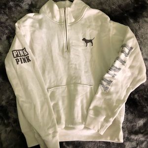 PINK white half zip